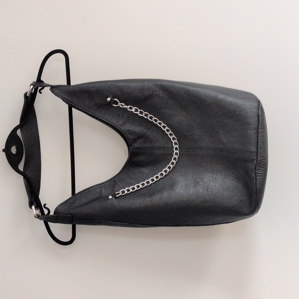 Isabella Rhea Made in Italy Black Pebbled Leather Hobo Shoulder Bag